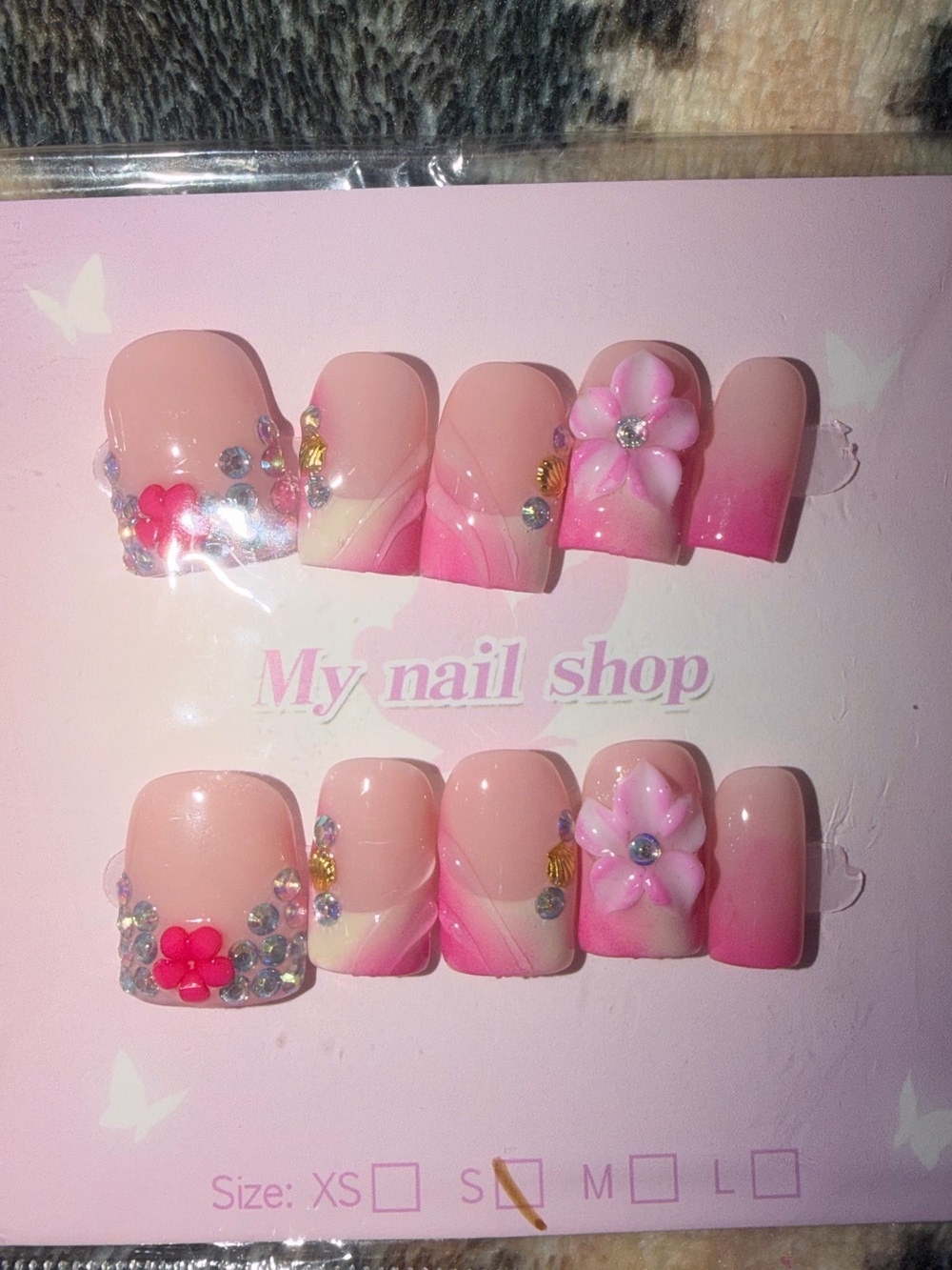 Pink 3D Flower Press-On Nails/ Baby Duck
